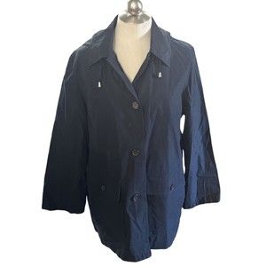 PENDLETON Women's Cotton Blend Full Zip Lightweight Hood Blue Jacket Sz L Petite